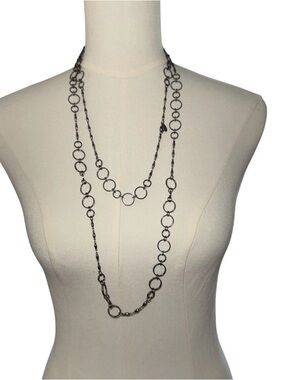 Express Vintage Gunmetal Open Circle Link Chain Long Layering Necklace Belt 62”
